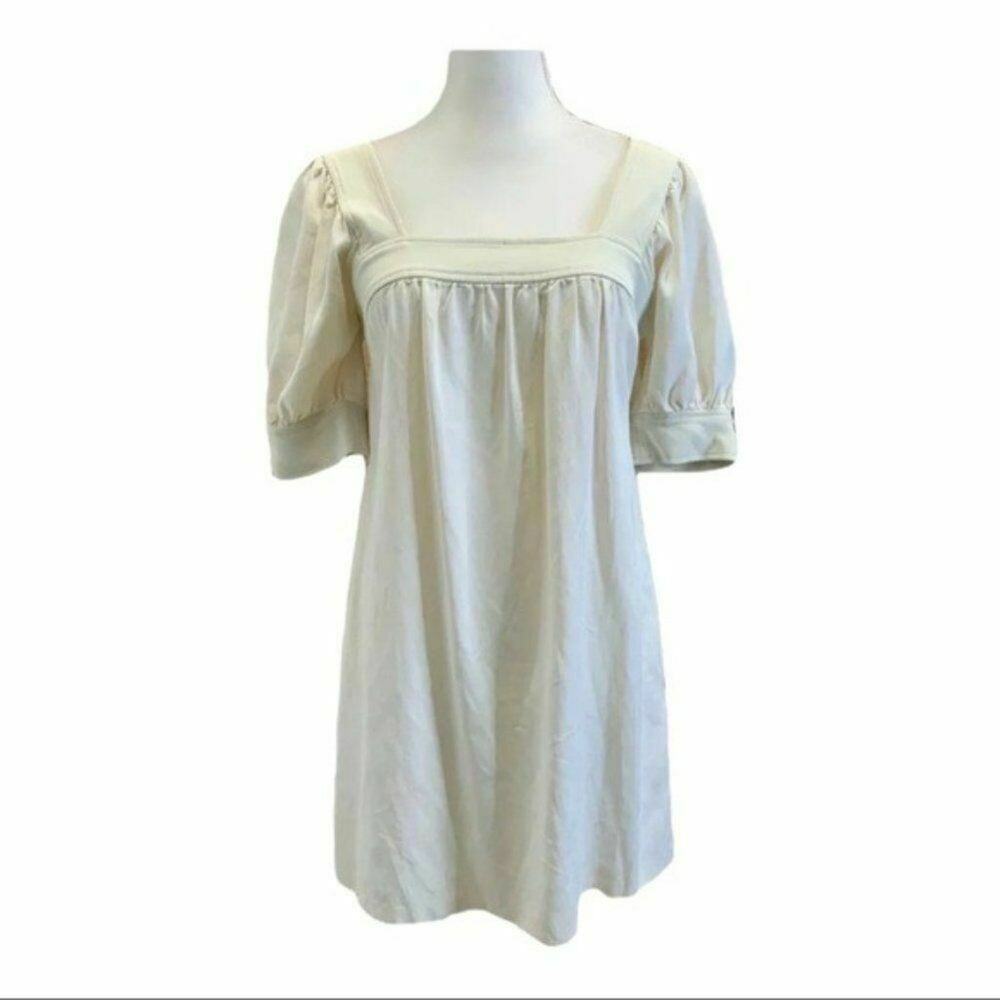 Thread Social Cream Ivory Square Neck Puff Sleeve A-Line Shift Mini Dress Sz 2